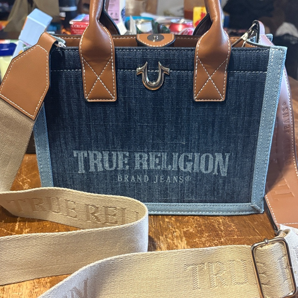 True Religion Blue and Brown Men's Messenger Bag